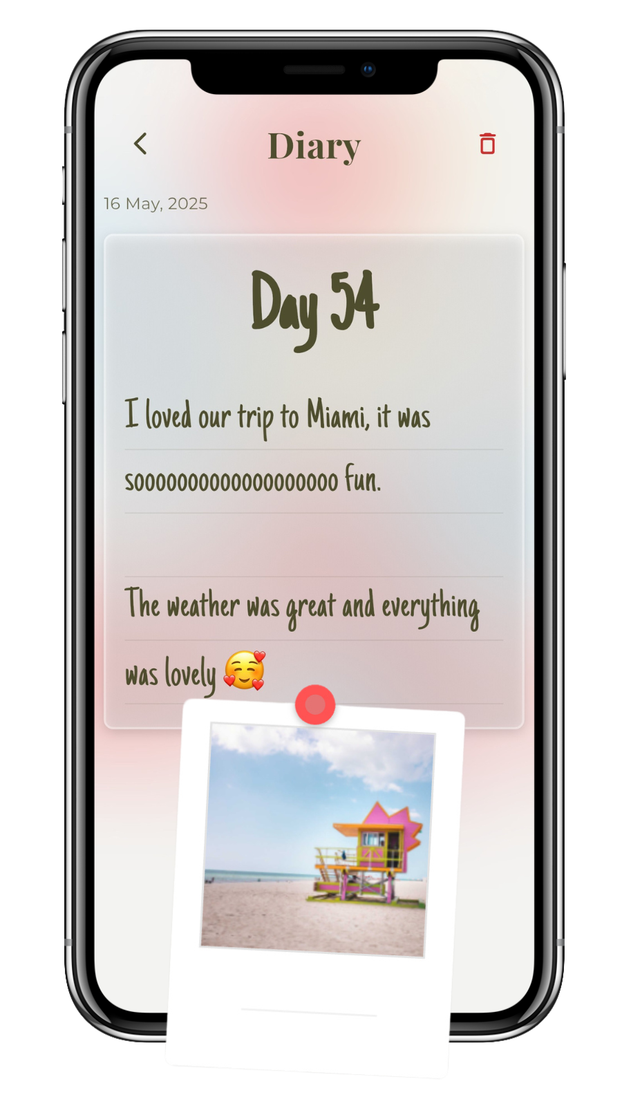 Shared Diary in the Bonded Together app for couples